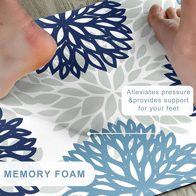 Cushioned Anti-Fatigue Kitchen Mats for Floor – Non-Slip Waterproof Memory Foam Runner, Extra Wide & Long, Comfortable Standing Mat for Kitchen, Sink, Office, Laundry, Navy Teal