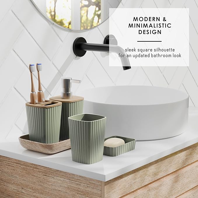 Clara Clark Bathroom Accessories Set - Bathroom Set, Bathroom Sets with Shower Curtain and Rugs, Shower Curtain Set with Trah Can - Ombre Sage Green - 22PC