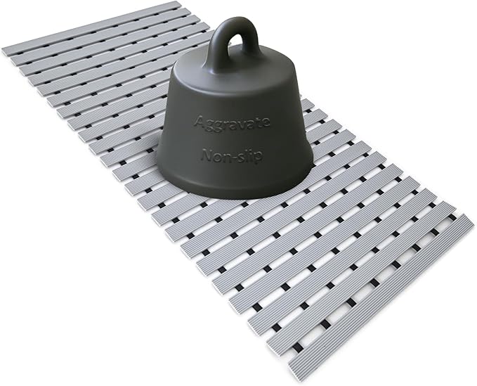 Grey Weighted Non Slip Bathtub Mat Without Suction Cups,Textured TPE Bath Mat for Textured Tub & Shower Surfaces,Doesn't Float, Works on Tile and Stone(33.8”x 17”)