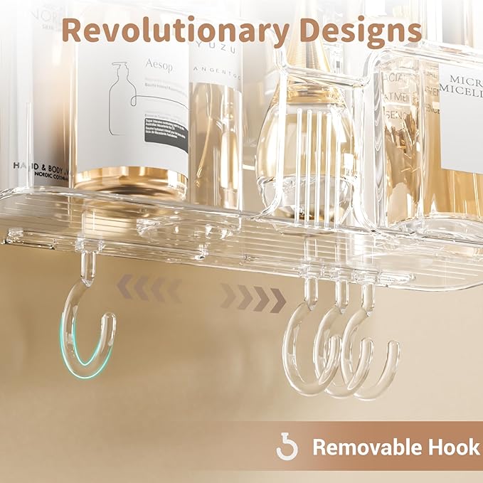LUXEAR Clear Shower Caddy Suction Cup, No Drilling Removable Shower Shelf, Max Hold 22lbs Suction Bathroom Caddy, One Second Installation Waterproof Suction Shower Organizer for Bathroom Kitchen