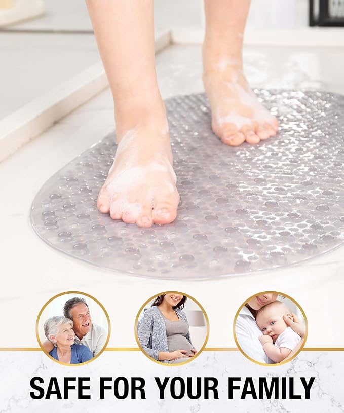 HITSLAM Non Slip Bathtub Mat, 27x15 Inch Bath Mat for Tub with Suction Cups and Drainage Holes, Machine Washable Oval Shower Mat for Kids, Seniors and Daily Use, Phthalate Free PVC, Grey