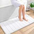 OLANLY Memory Foam Long Bathroom Rugs Runner 44x20, Super Soft Absorbent Bath Mat, Quick Dry, Machine Washable Shower Floor Rugs, Bathmat Carpet, Bathroom Home Decor Accessories, White
