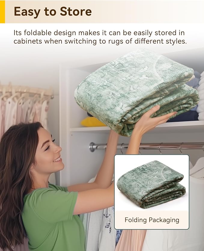RELEANY Area Rugs Runner 3'x7' Washable Non-Slip, Floral Vintage Distress Medallion Carpet for Kitchen Hallway Bedroom Beside Laundry Room Bathroom, Dark Green Gray