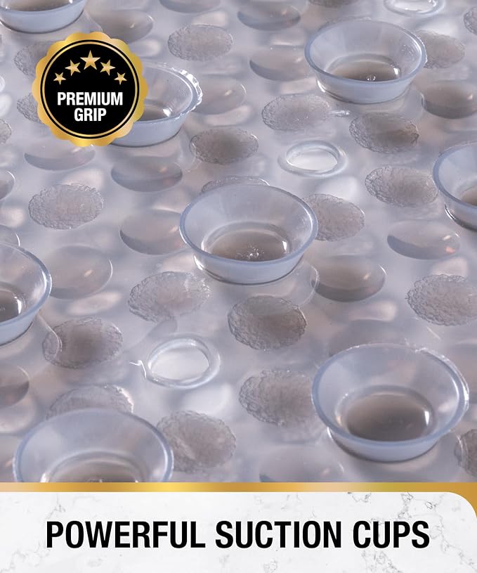 HITSLAM Bathtub Mat Non Slip, 35x16 Inch Bubble Oval Bath Tub Mat for Bathroom, Machine Washable Shower Mat with Suction Cups and Drain Holes, Grey