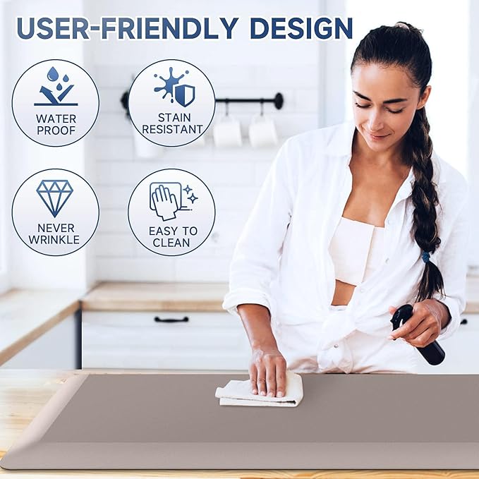 StepRite 4/5 Inch Thick Kitchen Mat Anti Fatigue Mat Kitchen Rugs Kitchen Decor Non-Slip, Stain & Water Resistant, Kitchen Mats Desk Mat for Kitchen, Office, Workshop, Khaki, 17'' x 39''