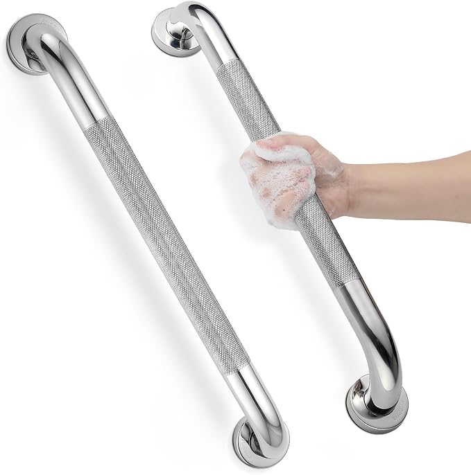 Grab Bars for Shower, Zynuhmo 2 Pack 20 Inch Anti Slip Bathroom Safety Grab Bar 1.25" Diameter Stainless Steel Shower Handrail for Handicap Injury Pregnant Senior Assist Shower Handle(Polished Nickel)
