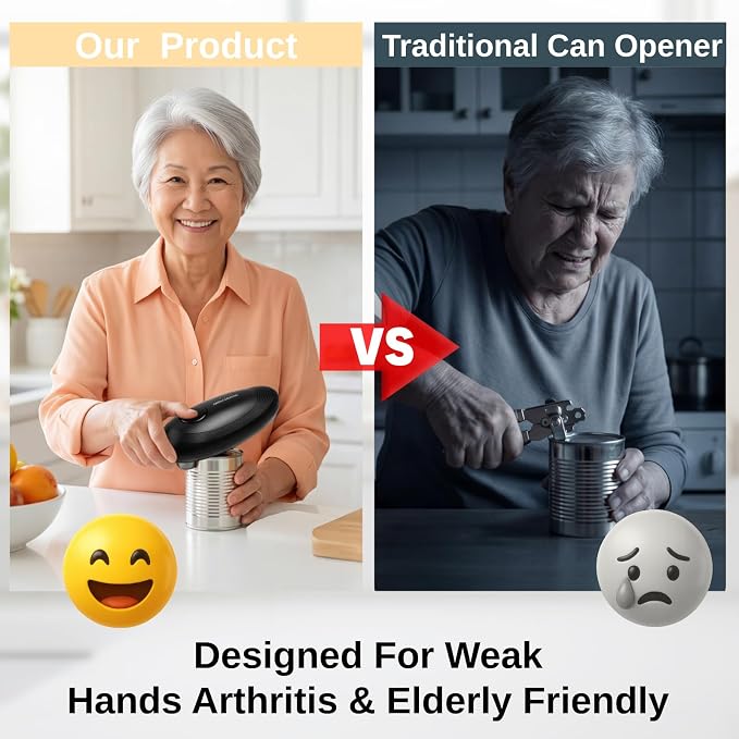 Electric Can Opener for Seniors, One Touch Automatic Battery Operated Can Opener with Smooth Edge, Hands Free, Fits All Can Sizes, Kitchen Gadgets for Arthritis