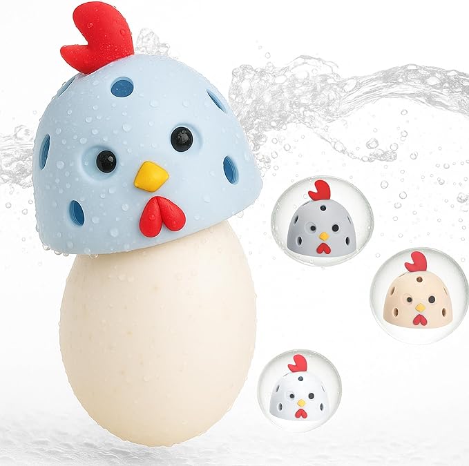 Egg Washer for Fresh Eggs, Egg Scrubber for Fresh Eggs, Reusable Silicone Chicken Shaped Scrubs, Chicken Egg Cleaner, Eggshell Cleaner for Poultry Farm, Housewife Kitchen Helper Tool (Blue Chick Cap)