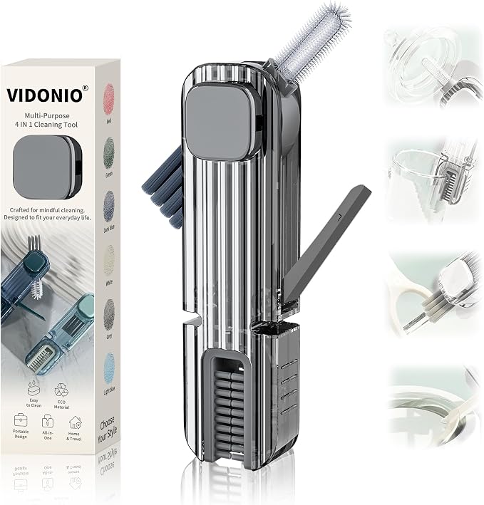 VIDONIO 4 in 1 Cup Lid Gap Cleaning Brush, Multifunctional Insulation Bottle Cleaning Tools, Mutipurpose Tiny Silicone Cup Holder Cleaner, Home Kitchen Cleaning Tools