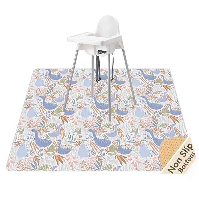 Splat Mat for Under High Chair/Arts/Crafts, Waterproof and Anti-Slip Splash Mat Floor Protector, Washable Highchair Floor Mat, 51 Inch Reusable Messy Mat and Baby Feeding Table Cloth