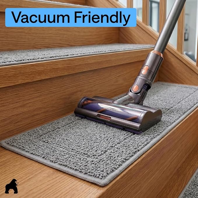 GORILLA GRIP Peel and Stick Stair Treads for Wooden Steps, Multi-Surface Use, Machine Washable Carpet Runners, Indoor Rugs for Stairs, Pet Friendly, Universal Size, 4 Pack Gray, 8x28 Inches