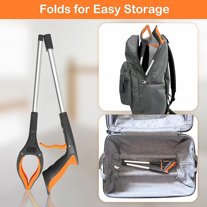32" Grabber Reacher Tool, 1-Pack Foldable Reacher Grabber Pickup Tool with 360° Anti-Slip Rotating Jaw & Magnet, Mobility Aid Reaching Assist Tool for Trash Pick Up, Lightweight Grabber Tool, Orange