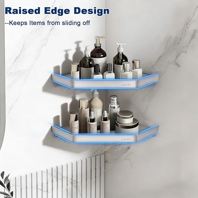 NearMoon Bathroom Shower Caddy 2 Pack, 304 Stainless Steel Shower Organizer, Screw Mounted (Diamond Corner Shelf, Brushed Nickel)