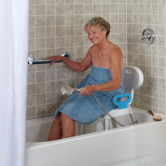 Carex Ultra Grip Shower Grab Bar - Shower Handle and Bathroom Bar - 16 Inch Safety Bar with Dual Locking Suction Cups for Bathtubs and Showers, Chrome