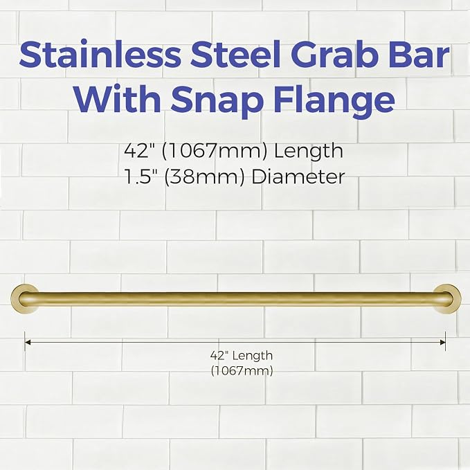 Stardrix 42-Inch ADA Compliant Grab Bar, 1.5" Diameter, Concealed Mounting Flanges, Handicap Friendly, Commercial & Residential Bathrooms, Brushed Gold Stainless Steel