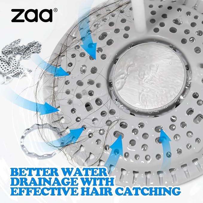 zaa Shower Drain Hair Catcher - Drain Protector & Shower Drain Cover for Regular Floor Drains of Shower Room, Bathroom, Upgraded 2Pack Premium Silicone & 304 Stainless Steel, Gray