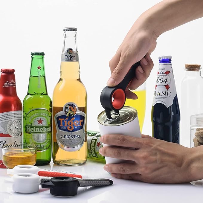 2Pcs 5 In 1 Multi Bottle Opener, Jar Bottle Can Opener Kitchen Multi Tools Opener, Lid Twist Off Gripper, for Seniors Rheumatoid Arthritis Good Kitchen Tool (black/white)