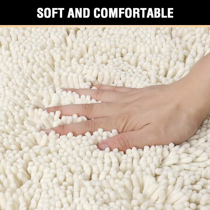 H.VERSAILTEX Cream Bath Mat Soft Shaggy Bathroom Rugs Rugs Luxury Microfiber Washable Bath Rug for Floor Bathroom Bedroom Living Room, 20 x 32 inches