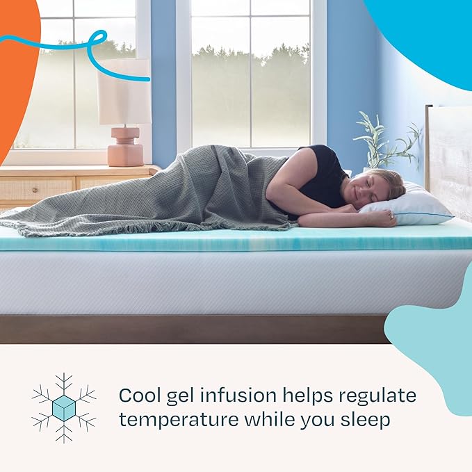 Linenspa 2 Inch Swirl Gel Memory Foam Mattress Topper, King Size – Cooling Gel Infused, Ventilation Holes – Pressure Relieving Bed Topper – CertiPUR Certified