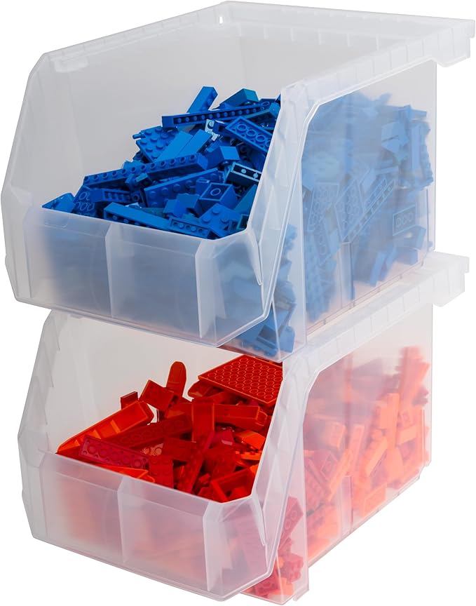ReadySpace Plastic Containers for Organizing and Storage Bins for Drawers, Desks, Office Organization, and Garage, Stackable Bins, Medium-Tall (7" x 11" x 8"), 4-Pack, Black