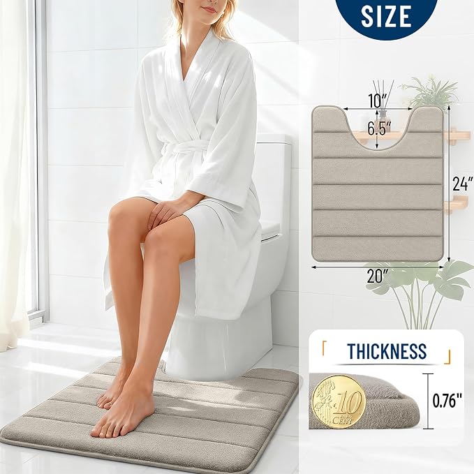 OLANLY Memory Foam Toilet Rugs U Shaped 24x20, Super Soft Absorbent Contour Bath Rugs, Quick Dry, Machine Washable Toilet Mat, Bathmat Floor Carpet, Bathroom Home Decor Accessories, Warm Taupe