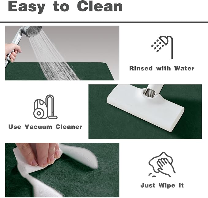 TYUU Bathroom Mat Quick Dry, Bathroom Rugs Non Slip Washable Thin Absorbent Bath Mat Fits Under Door Bathroom Floor Mat Perfect for Bath, Shower, or Sink 24"x70" Dark Green