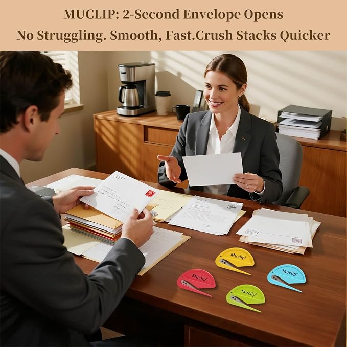 8 Pack Letter Opener with Magnetic Stickers - Hidden Stainless Steel Blade,Ergonomic ABS Grip,Fast & Safe Envelope Opener for Letter,Packages,Mail,Office,Home,Mailroom (8 Pack)