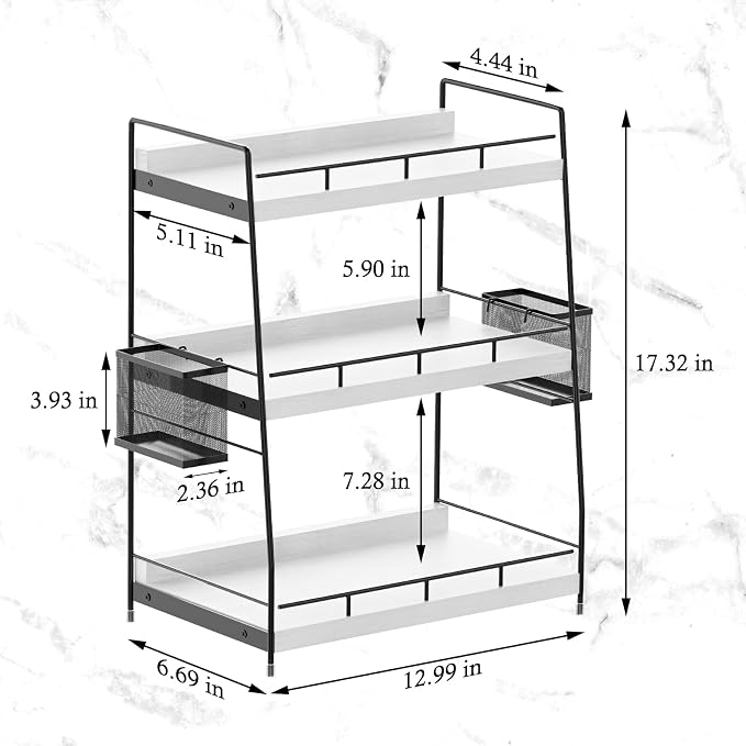Bathroom Counter Organizer,Bathroom Countertop Organizer with Baskets,Vanity Organizers,Counter Shelf,Countertop Storage, Makeup Organizers(White)