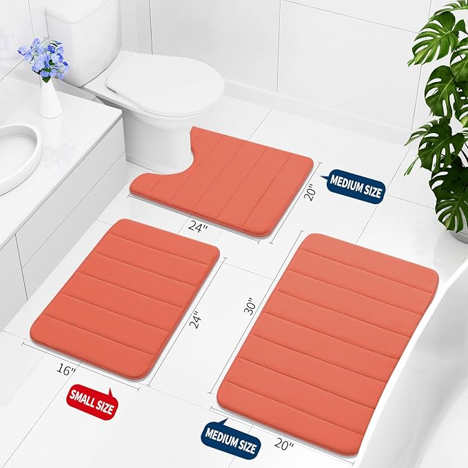Buganda Memory Foam Bath Mat, 24" x 16", Ultra Soft and Non-Slip Bathroom Rugs, Water Absorbent and Machine Washable Bath Rug for Bathroom, Shower, and Tub, Coral