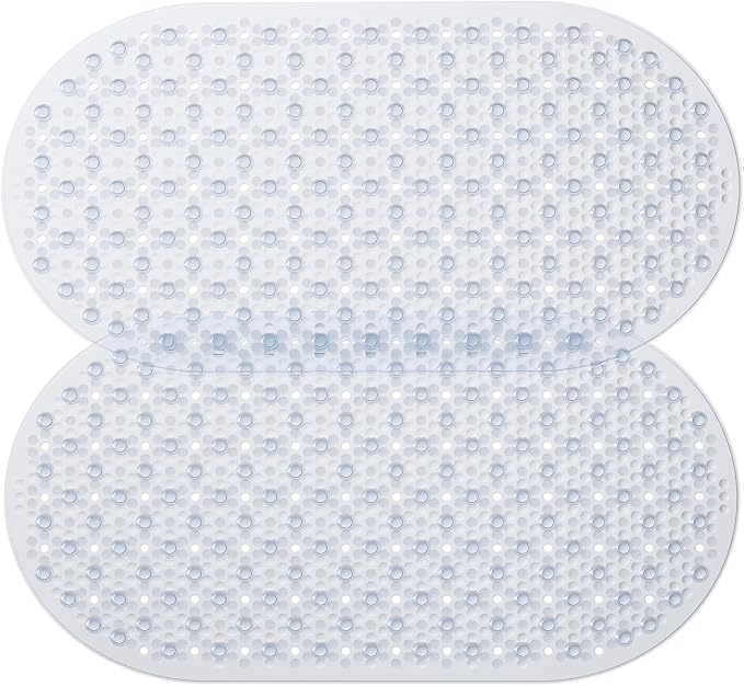 HITSLAM Bathtub Mat Non Slip, 27x15 Inch Bubble Oval Bath Tub Mat for Bathroom, Machine Washable Shower Mat with Suction Cups and Drain Holes, Clear 2 Pack