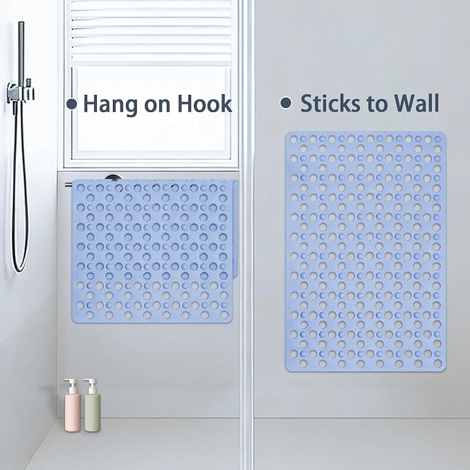 Tiamo Large Bathtub Mat 20.87" x 33.86",Non Slip Shower & Tub Mat for Elderly & Pregnant Women,Big Suction Cups,Quick Drain,Soft & Durable,Blue
