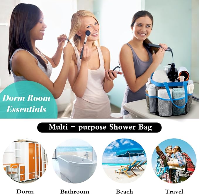 Attmu Mesh Shower Caddy Portable, Quick Dry Hanging Shower Tote Bag for College Dorm Room Essentials, Large Capacity Shower Caddy Dorm for Bathroom Gym Swimming