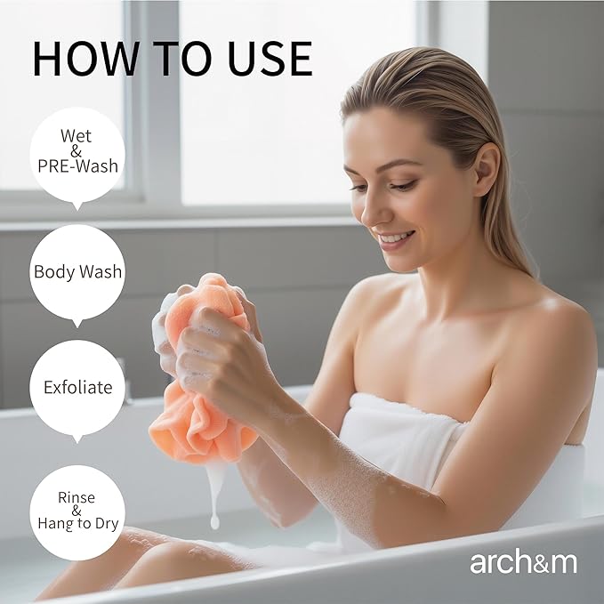 ARCH&M Exfoliating Washcloth Body Scrubber 35-Inch Japanese & Korean Back Scrubber Towel for All Skin Type Daily Use in Shower, Textured Nylon Body Washcloth for Smoother-Looking Skin Quick-Dry 3 Pack