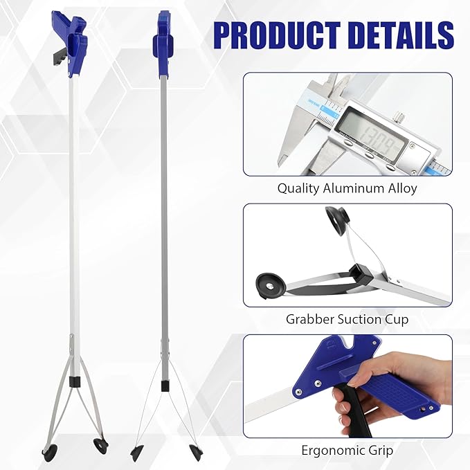 Sabary 5 Pack Suction Cup Reacher Grabber Heavy Trash Picker Grabber Tool, Long Handy Aids Nonslip Claw Reach Tool for Elderly Pick up Stick Arm Extension Litter Picker(Blue)