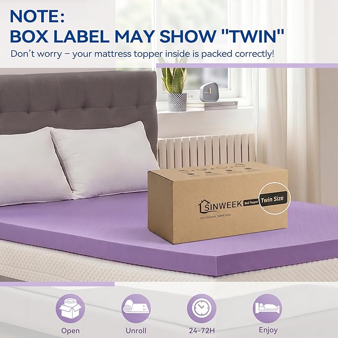 SINWEEK 1.5 Inch Gel Memory Foam Mattress Topper Ventilated Soft Pressure Relieve Mattress Pad, Breathable Bed Topper, CertiPUR-US Certified, Full Size
