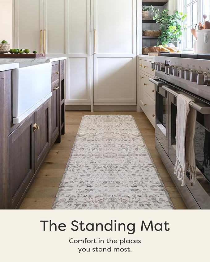 House of Noa Nama Standing Mat – Anti-Fatigue Kitchen Mats for Floor, Cushioned & Non-Slip Kitchen Comfort Mat for Standing, Thick Foam Anti-Fatigue Mat for Kitchen & Workspaces, Emile Latte 22" x 54"