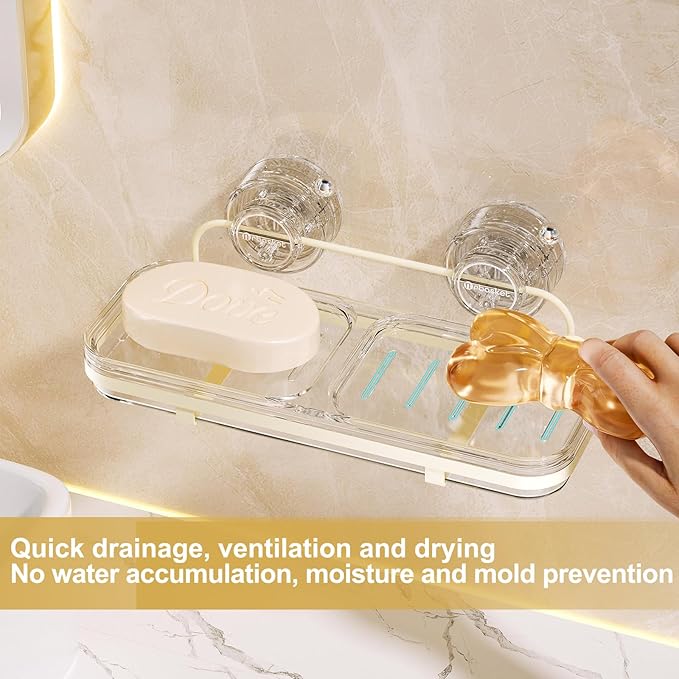Suction Cup Soap Dish, Wall Mounted No Drilling Bathroom Soap Holder, Removable Soap Tray for Shower, Clear