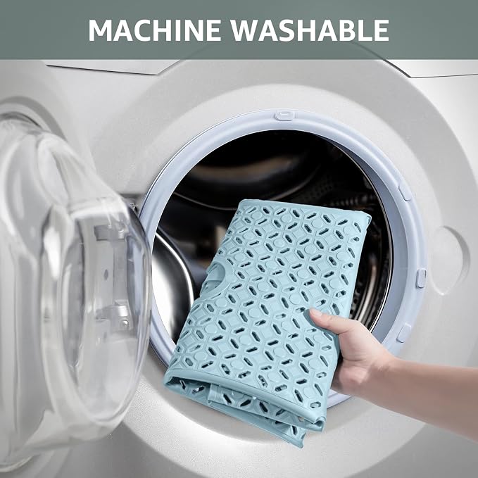 OTHWAY Square Shower Mat, 27"x 27" Extra Large Shower Mats for Inside Shower, TPE Anti Slip Shower mat with Suction Cups Drain Holes, Machine Washable Shower Floor Mat (Light Blue)