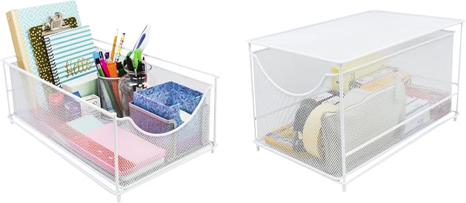 Sorbus® Cabinet Organizer Set—Mesh Storage Organizer with Pull Out Drawers—Ideal for Countertop, Cabinet, Pantry, Under the Sink, Desktop and More (White Two-Piece Set)