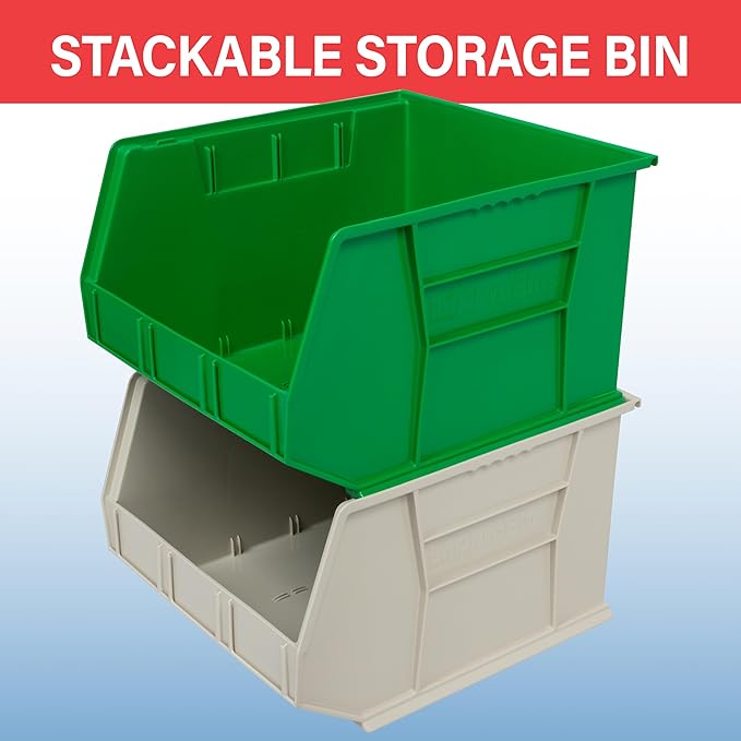 Akro-Mils 30270 AkroBins Plastic Storage Bins, Space-Saving Stackable Bins for Garage, Pantry, Craft Organization, 18" x 16" x 11", Stone, 3-Pack