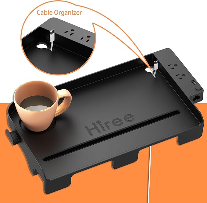 Bedside Shelf for Dorm Bunk Bed with USB Charging Port and 2 AC Outlets, Bedside Caddy, Attachable Bedside Table, College Dorm Essential Clip On Bedside Tray, Bunk Bed Accessories, Bedroom Furniture