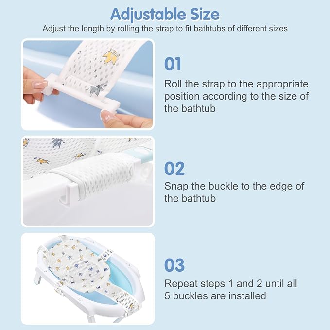 Colorlife Baby Bath Seat Support Net Infant Bathing Seat Support Mat, Adjustable Comfortable Non-Slip Five-Pointed Baby Shower Net Bathtub Sit Up Mesh for Newborn 0-12 Months-Crown(No Bathtub)