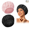 Reusable Shower Cap for Women, Large Waterproof Shower Bonnet with Elastic Band, Washable Bath Hair Cap for Long, Curly Hair, Braids, Daily Shower, Home Spa, Travel(Pink&Black)
