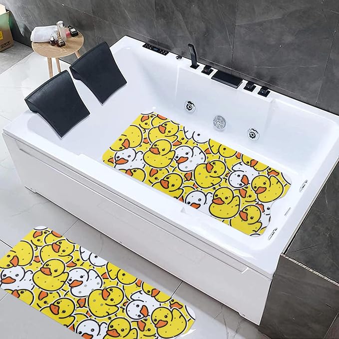 Bath Mat for Tub Non Slip Baby Kids Bathtub Mat Extra Long 40X16 Inch Toddler Shower Mat Anti Slip with Suction Cups & Drain Holes, Machine Washable,Duck