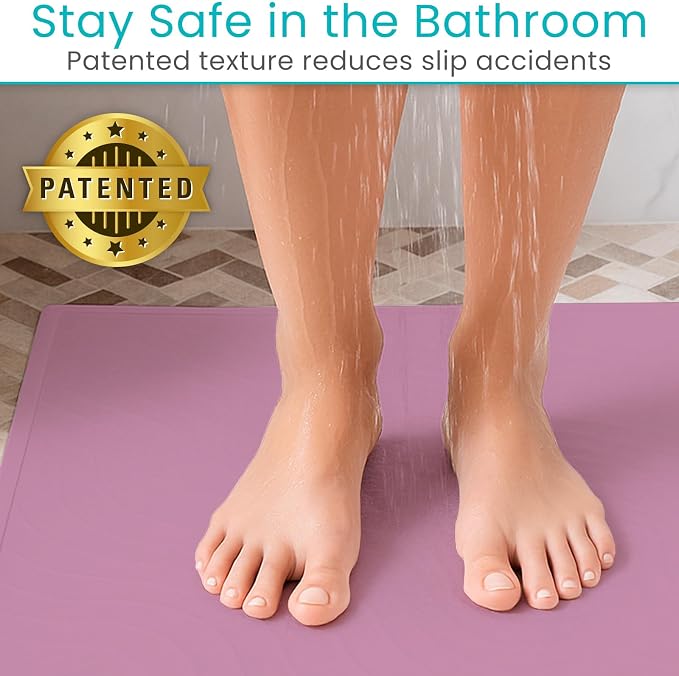 Vive Non-Slip Bath Mat with Suction Cups - 28" x 16" Extra Large Rubber Mat for Safety & Comfort - Patented Grip Prevents Slips and Falls for Kids, Elderly, Men, Women - XL Non Skid Shower & Tub Cover