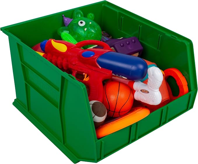Akro-Mils 30270 AkroBins Plastic Storage Bins, Space-Saving Stackable Bins for Garage, Pantry, Craft Organization, 18" x 16" x 11", Green, 3-Pack