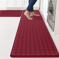 TranquilRelax 2-Piece Anti-Fatigue Kitchen Mats, Cushioned Non-Slip Waterproof Sink & Stove Floor Mats, Comfortable Standing Rug Set for Kitchen, Laundry & Entryway, Red