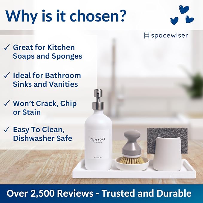 Spacewiser Countertop and Vanity Tray - 2 PC Large 11.7" Silicone Bathroom Trays, Counter Organizer, Dish Soap Sponge Holder Kitchen Sink Tray Organizer, Sink Caddy Toothbrush Key Kitchen Soap Trays
