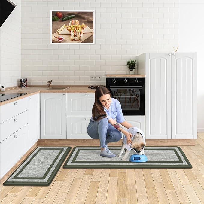 Mattitude Kitchen Mats Set of 2 Cushioned Anti-Fatigue Non-Skid Rug Sets Ergonomic Comfort Standing Mat for Kitchen, Floor, Office, Sink, Laundry,Green