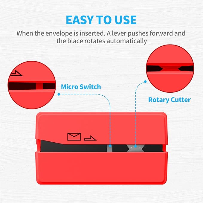 Battery Operated Electric Letter Opener - Letter Openers Envelope Slitter, Envelope Opener, Mail Opener, Universal Envelope Efficient Letter Opener Tool for Office, Home (Red)